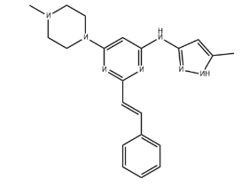 6-(4-甲基-1-哌嗪基)-N-(5-甲基-1H-吡唑-3-基)-2-[(1E)-2-苯乙烯基]-4-嘧啶胺