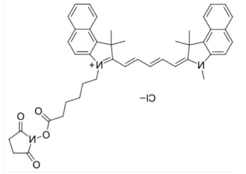 Cy5.5 NHS ester，Cy5.5 N-羟基琥珀酰亚胺酯，CAS:1469277-96-0 荧光染料的结构式
